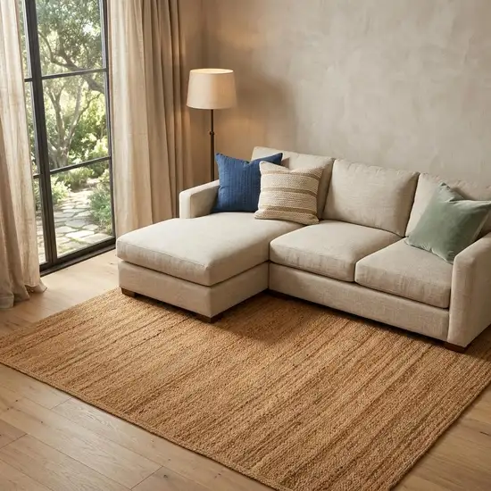 Natural And Beige Jute Hand Woven Area Rug Photo 1