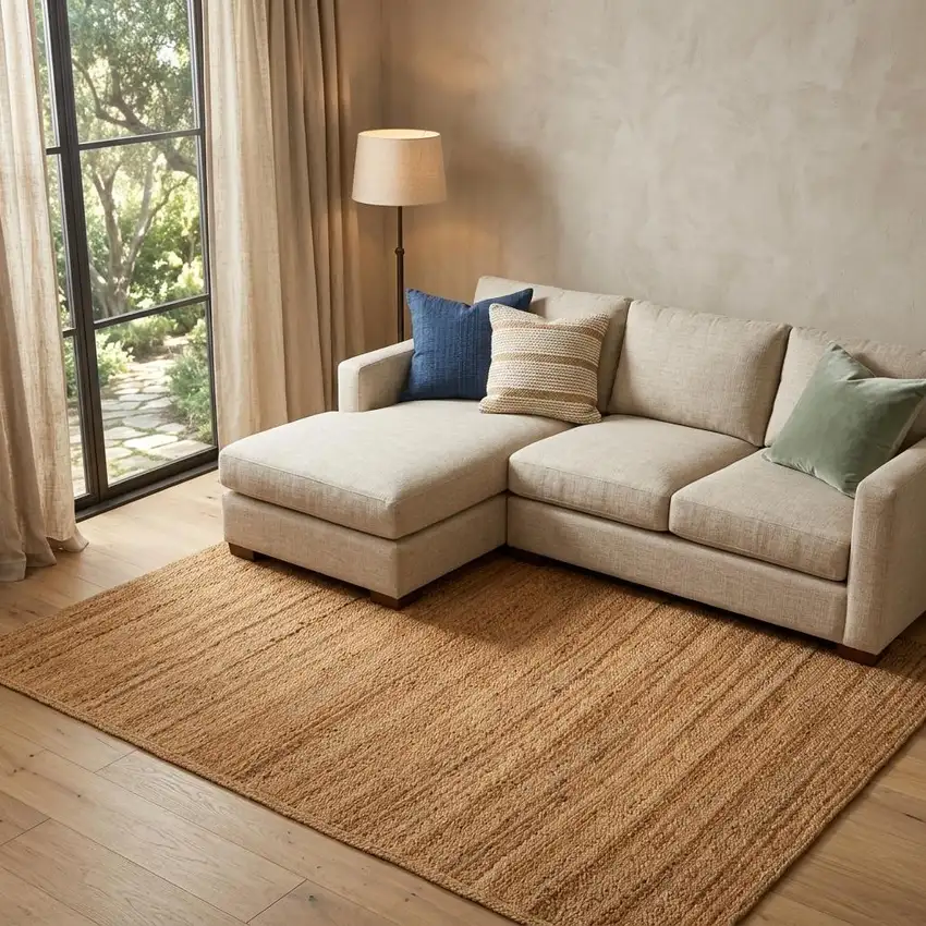 Natural And Beige Jute Hand Woven Area Rug Photo 1