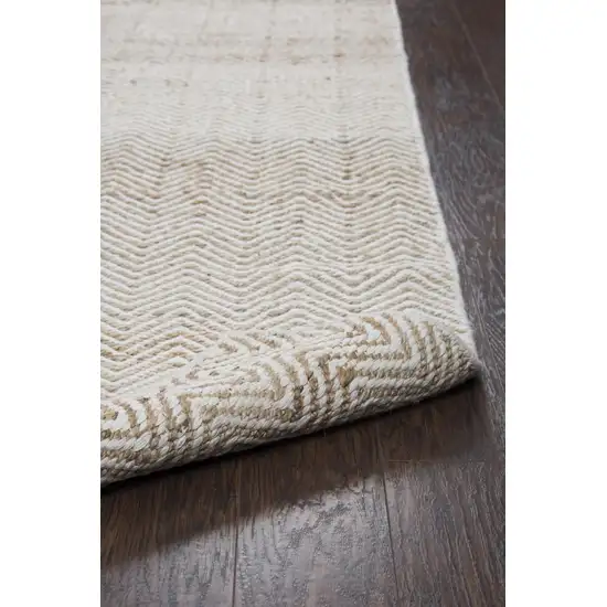 Natural And Beige Wool Chevron Hand Woven Area Rug Photo 6