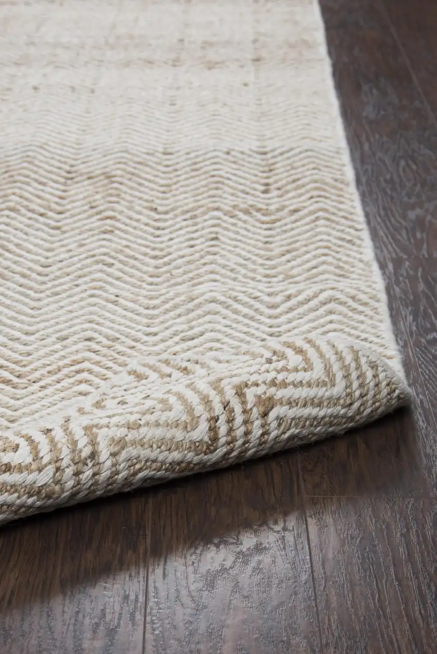 Natural And Beige Wool Chevron Hand Woven Area Rug Photo 6