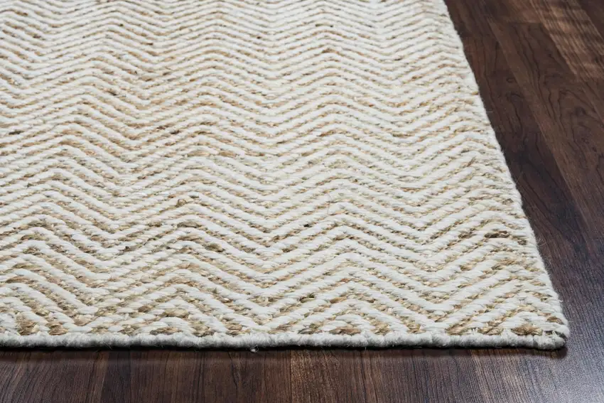 Natural And Beige Wool Chevron Hand Woven Area Rug Photo 4