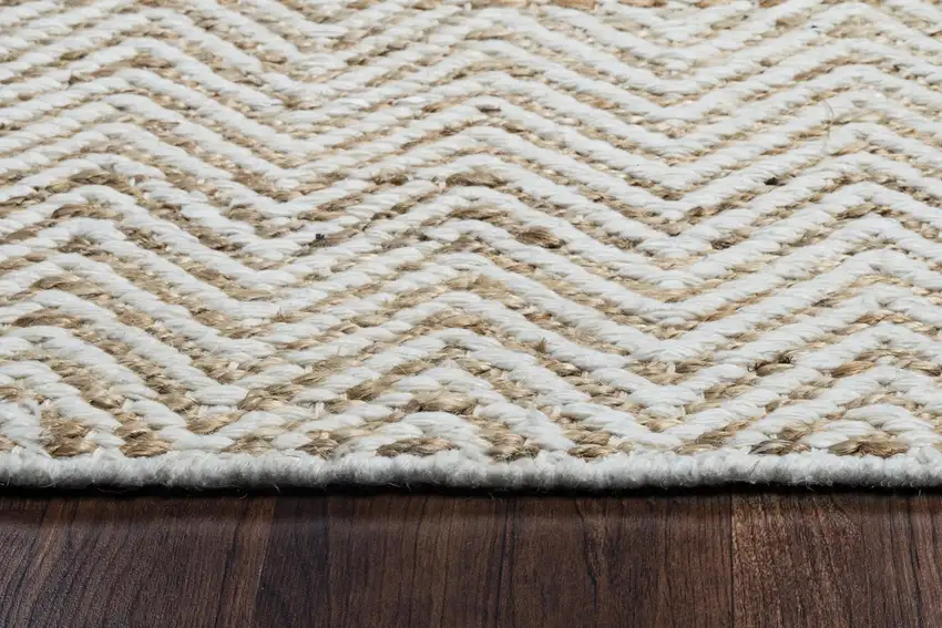 Natural And Beige Wool Chevron Hand Woven Area Rug Photo 2