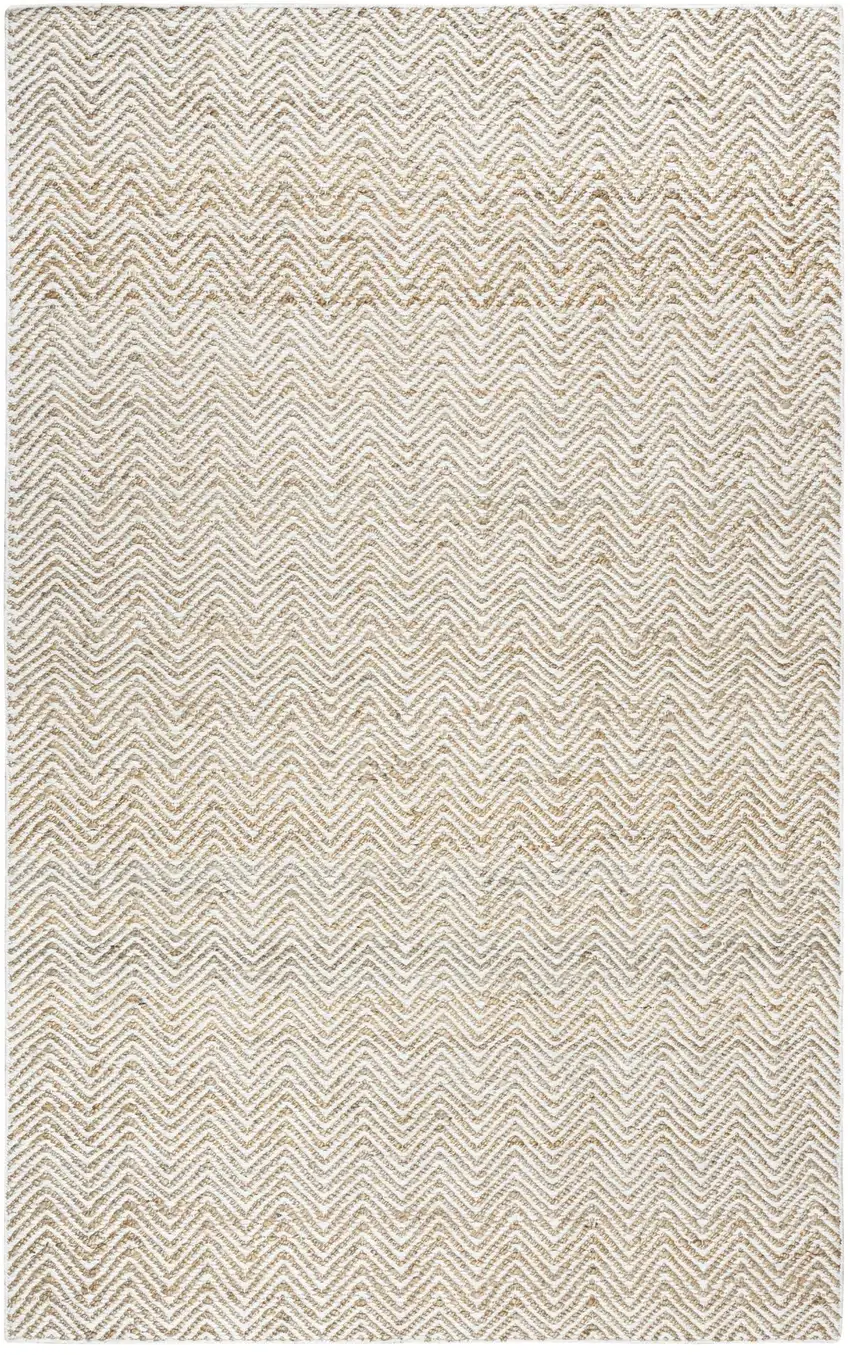 Natural And Beige Wool Chevron Hand Woven Area Rug Photo 3