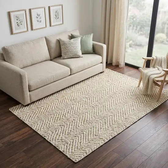 Natural And Beige Wool Chevron Hand Woven Area Rug Photo 1