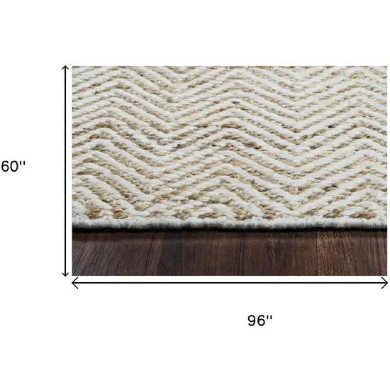 Natural And Beige Wool Chevron Hand Woven Area Rug Photo 7