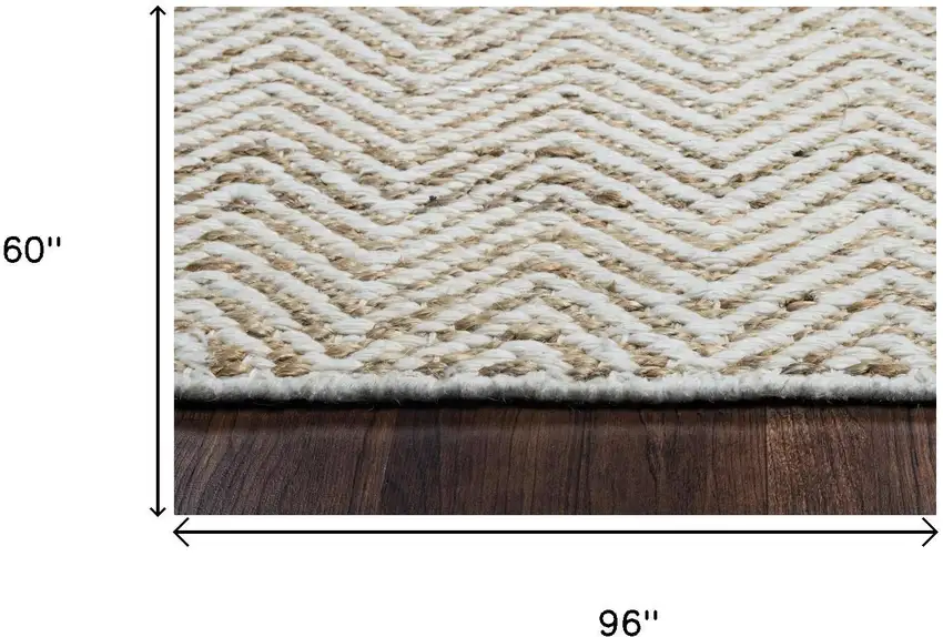 Natural And Beige Wool Chevron Hand Woven Area Rug Photo 7