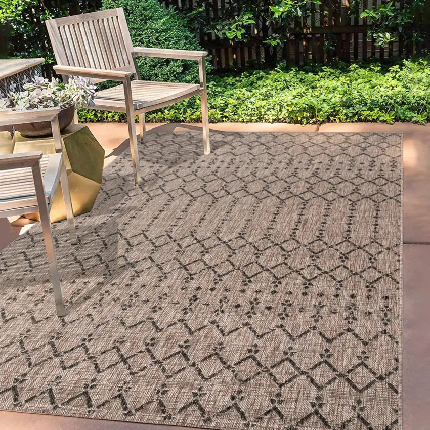 Natural And Black Trellis Indoor Outdoor Area Rug Photo 8