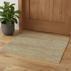 Photo of Natural And Blue Jute Striped Hand Woven Square Rug