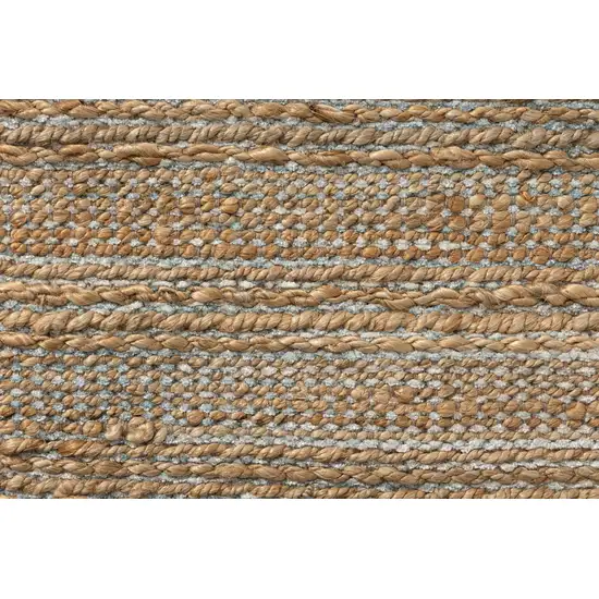 Natural And Blue Jute Striped Hand Woven Square Rug Photo 8