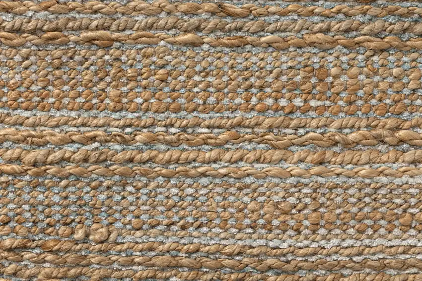 Natural And Blue Jute Striped Hand Woven Square Rug Photo 8