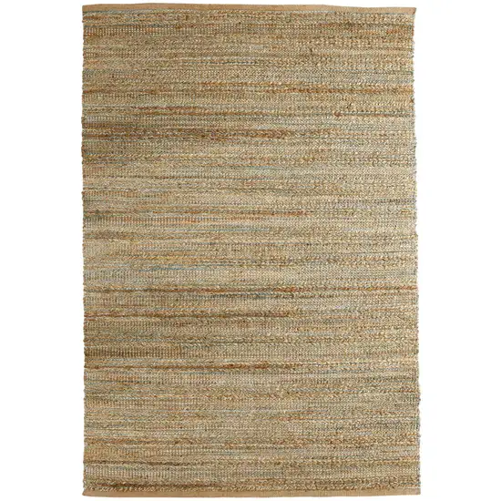 Natural And Blue Jute Striped Hand Woven Square Rug Photo 2