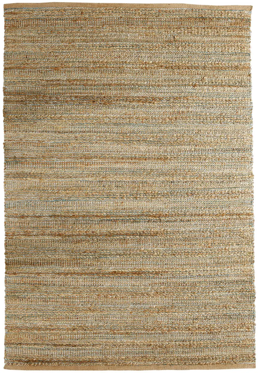 Natural And Blue Jute Striped Hand Woven Square Rug Photo 2