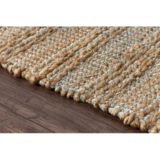 Natural And Blue Jute Striped Hand Woven Square Rug Photo 9