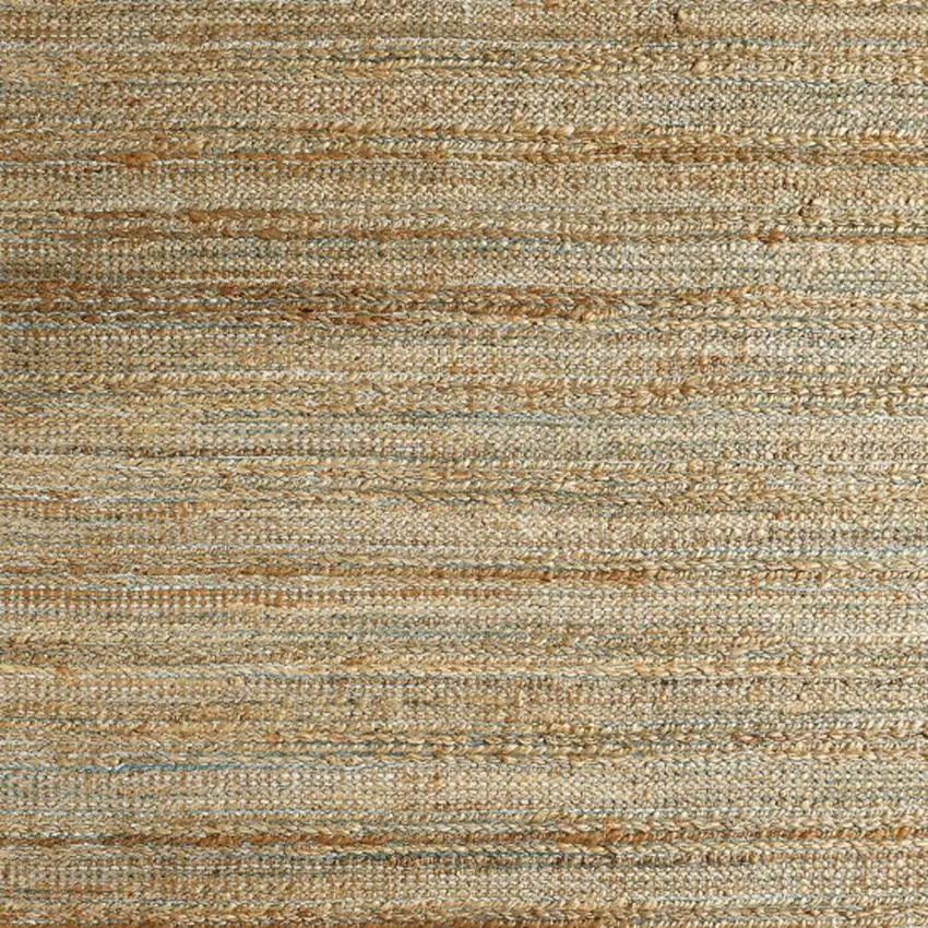 Natural And Blue Jute Striped Hand Woven Square Rug Photo 7