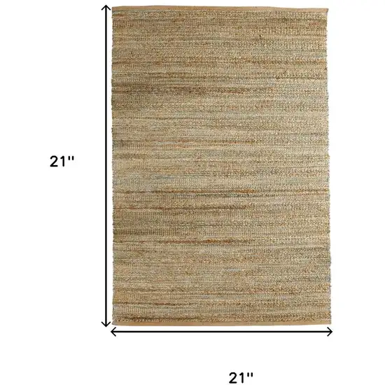 Natural And Blue Jute Striped Hand Woven Square Rug Photo 6