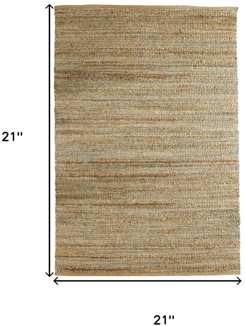 Natural And Blue Jute Striped Hand Woven Square Rug Photo 6