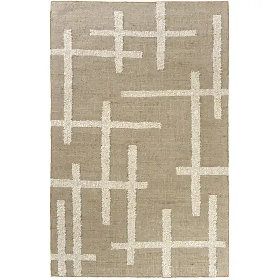 Natural And Ivory Abstract Hand Woven Square Rug Photo 2