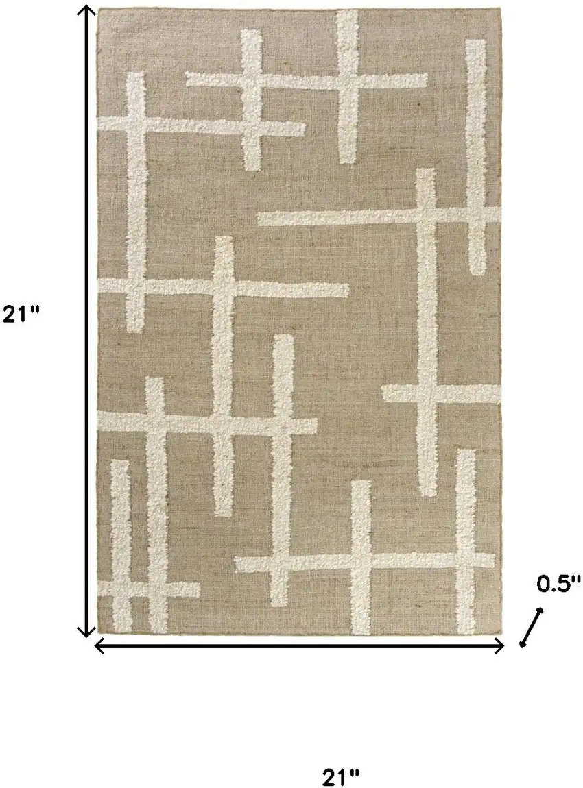 Natural And Ivory Abstract Hand Woven Square Rug Photo 3