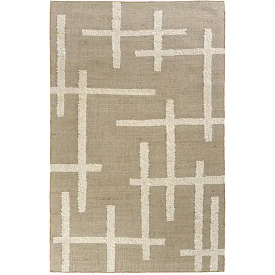Natural And Ivory Abstract Hand Woven Square Rug Photo 5