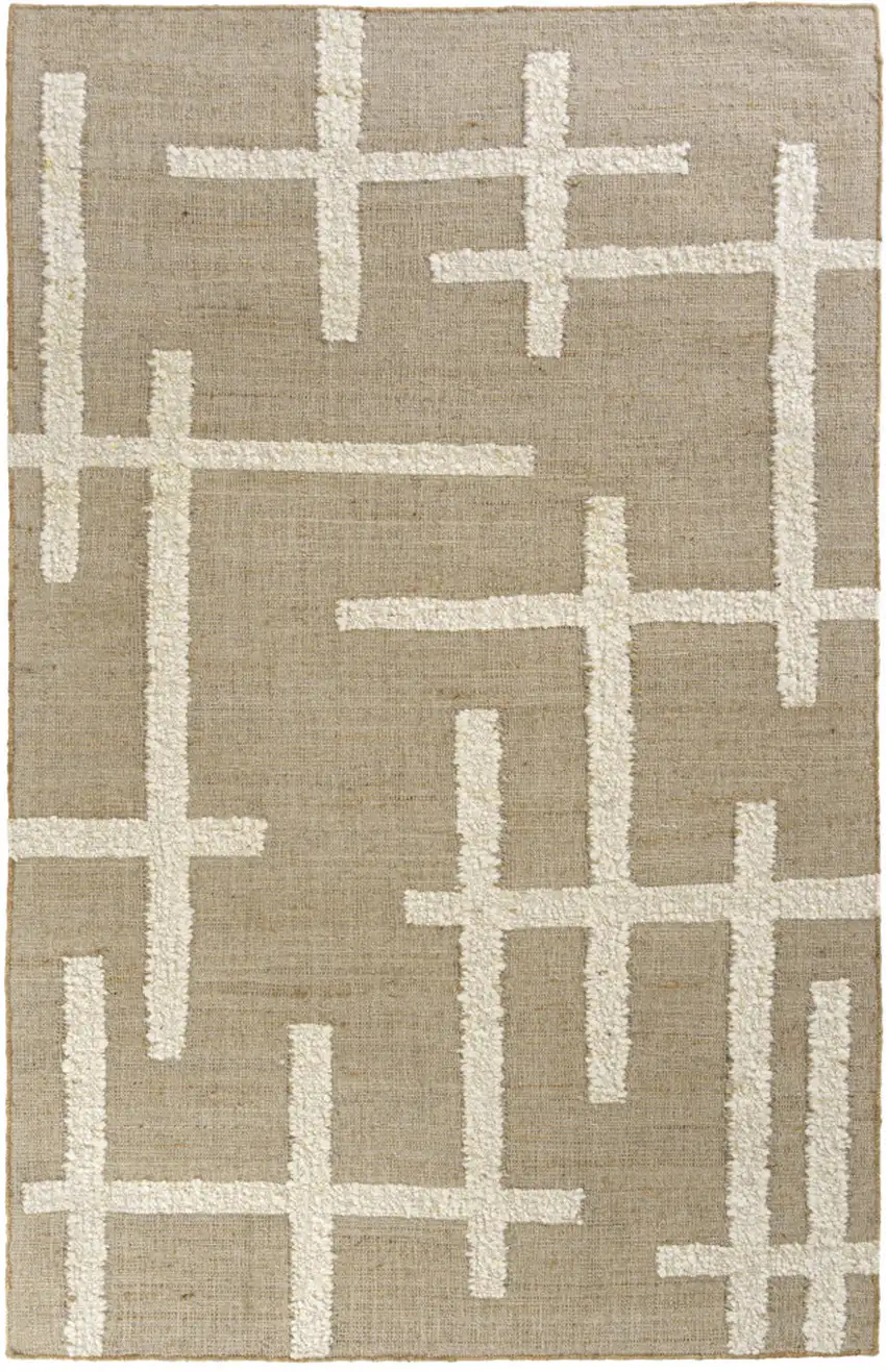 Natural And Ivory Abstract Hand Woven Square Rug Photo 5