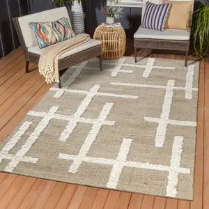 Photo of Natural And Ivory Abstract Hand Woven Square Rug
