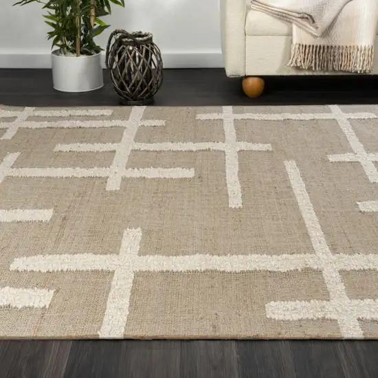 Natural And Ivory Abstract Hand Woven Square Rug Photo 8