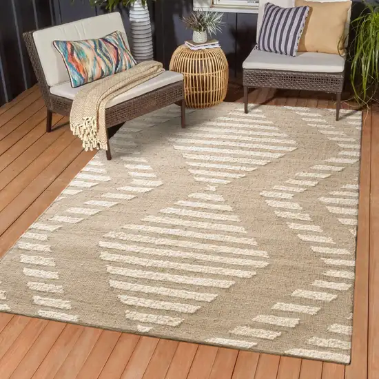 Natural And Ivory Diamond Hand Woven Square Rug Photo 6