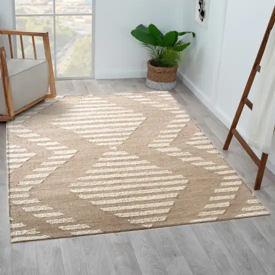 Natural And Ivory Diamond Hand Woven Square Rug Photo 7