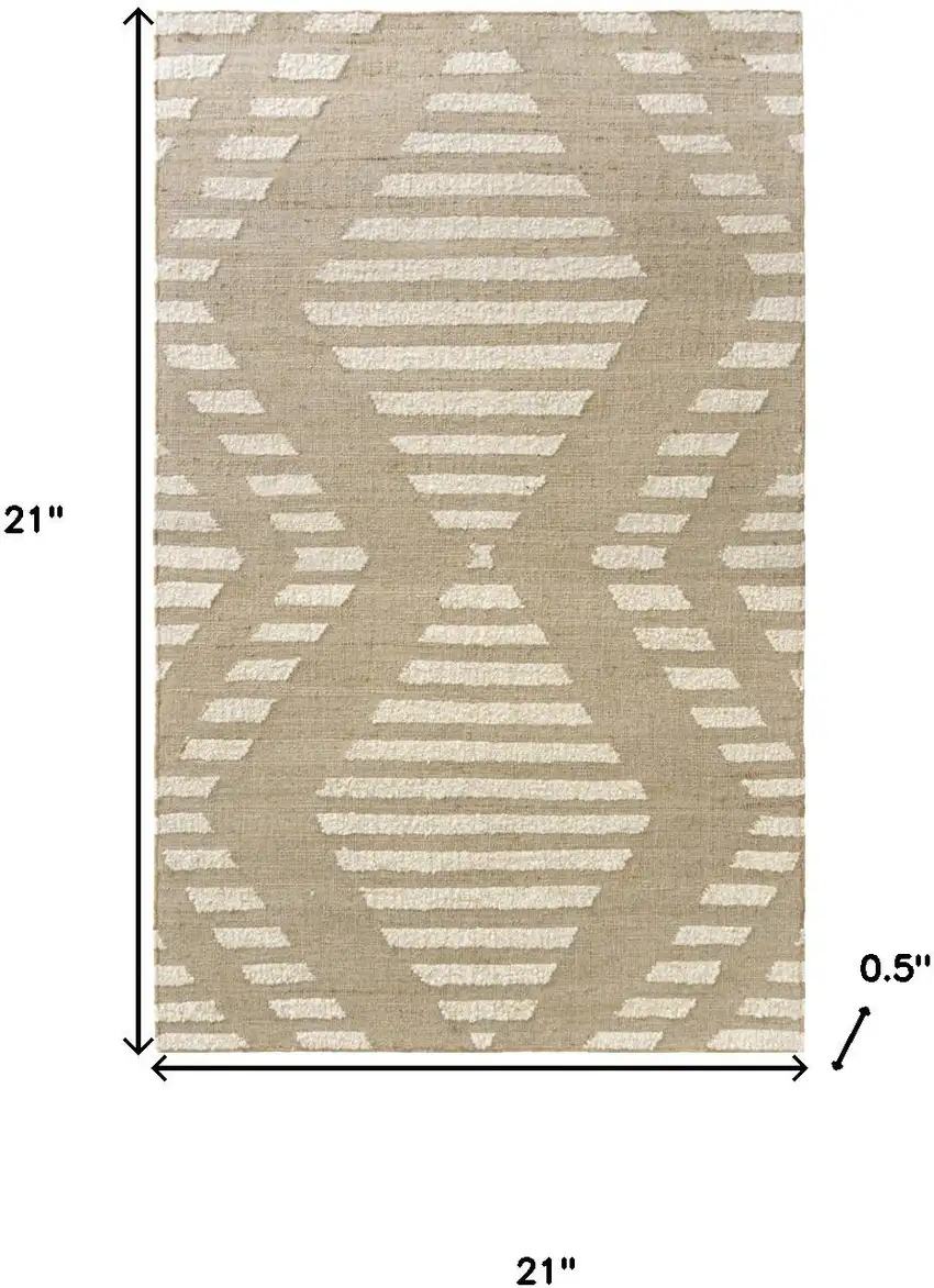 Natural And Ivory Diamond Hand Woven Square Rug Photo 3