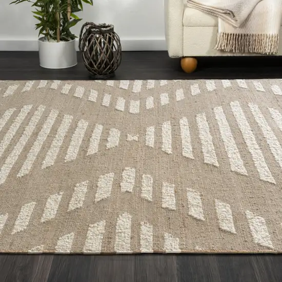 Natural And Ivory Diamond Hand Woven Square Rug Photo 8