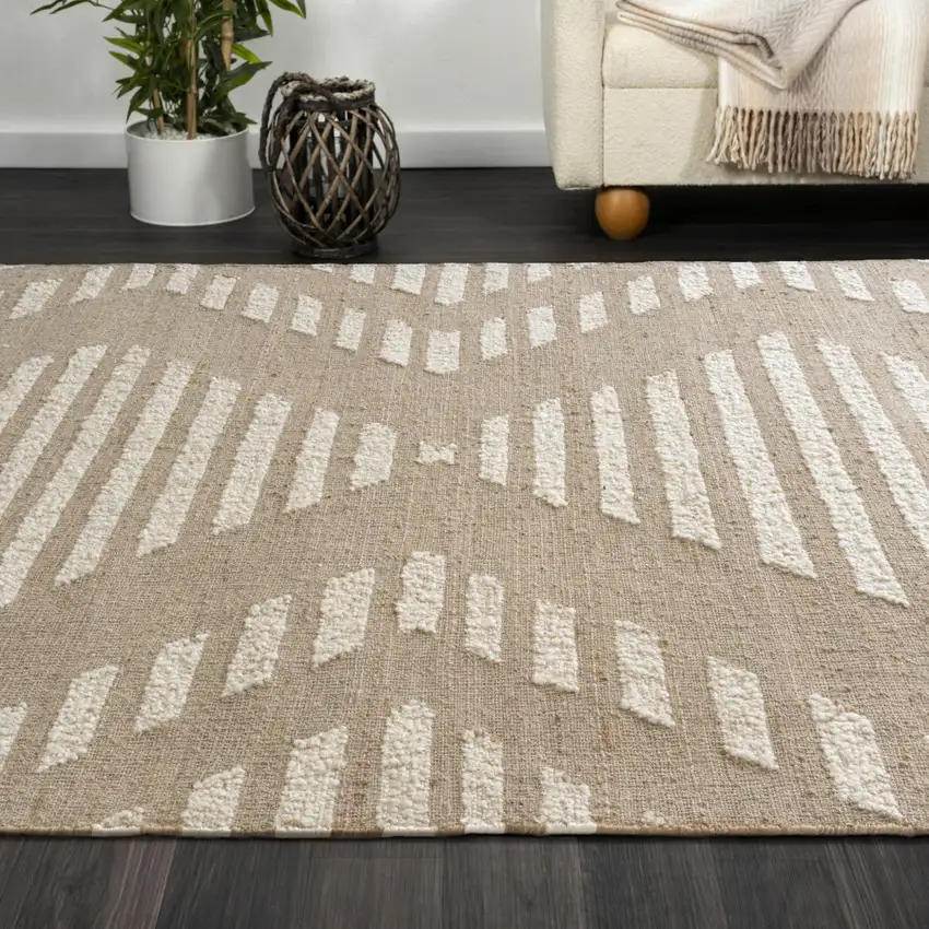 Natural And Ivory Diamond Hand Woven Square Rug Photo 8