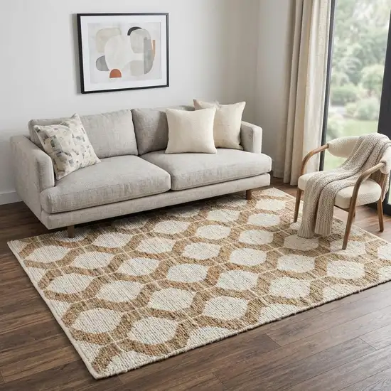 Natural And Ivory Jute Geometric Hand Woven Area Rug Photo 1