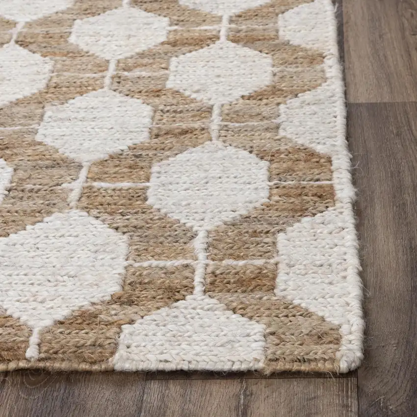 Natural And Ivory Jute Geometric Hand Woven Area Rug Photo 4