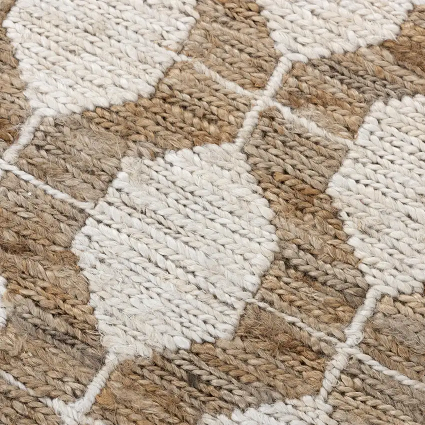 Natural And Ivory Jute Geometric Hand Woven Area Rug Photo 5