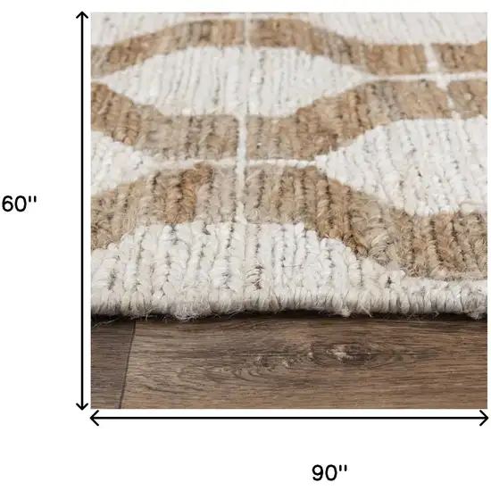 Natural And Ivory Jute Geometric Hand Woven Area Rug Photo 8