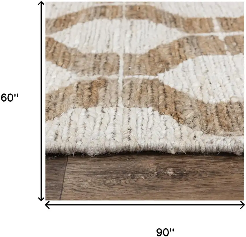 Natural And Ivory Jute Geometric Hand Woven Area Rug Photo 8
