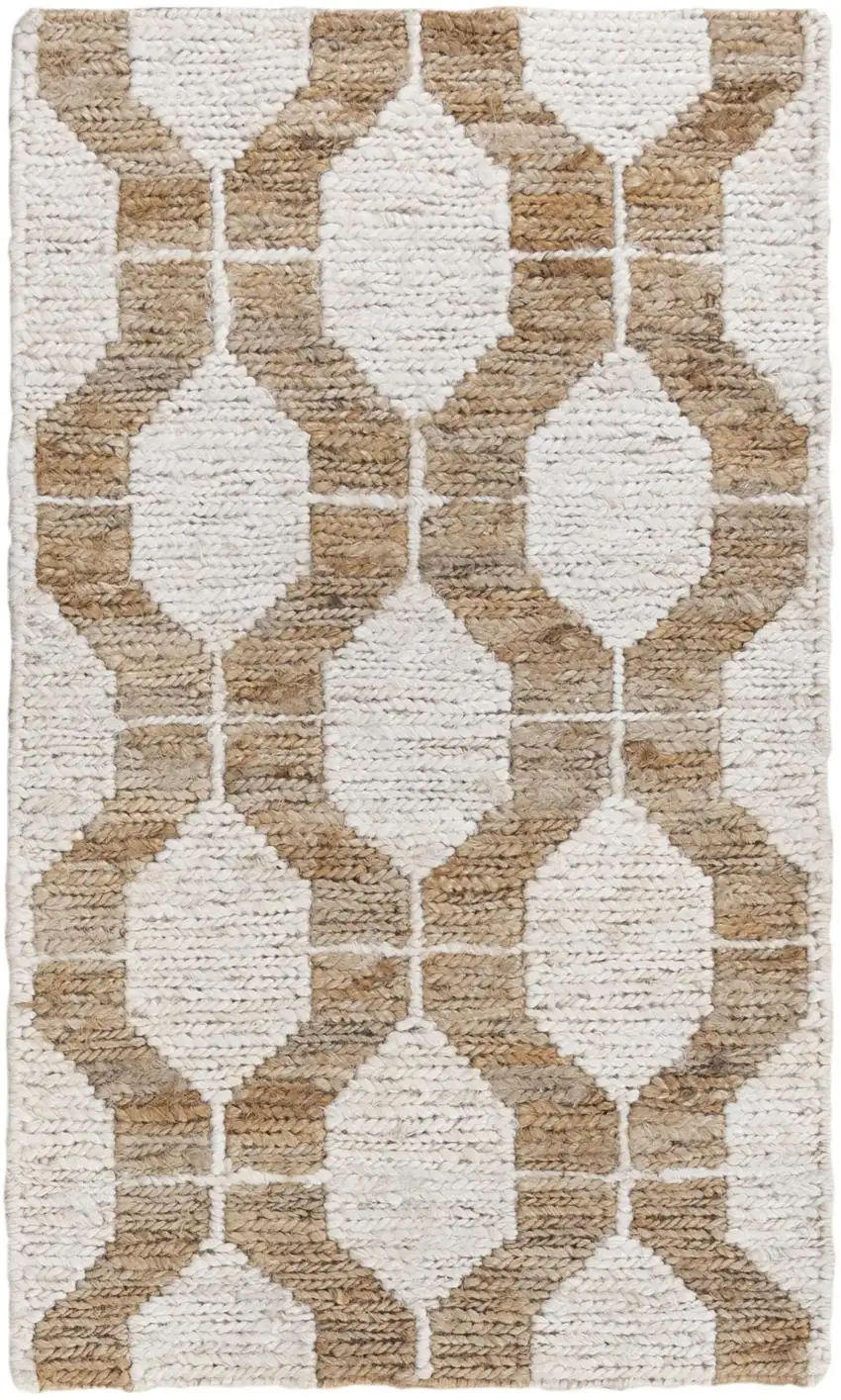 Natural And Ivory Jute Geometric Hand Woven Area Rug Photo 3