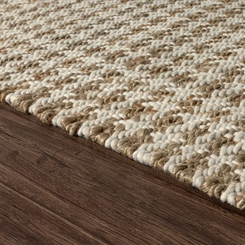 Natural And Ivory Jute Striped Hand Woven Square Rug Photo 7