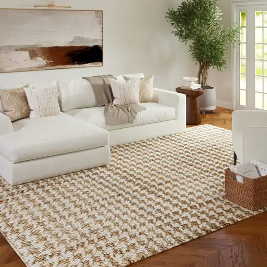 Natural And Ivory Jute Striped Hand Woven Square Rug Photo 6