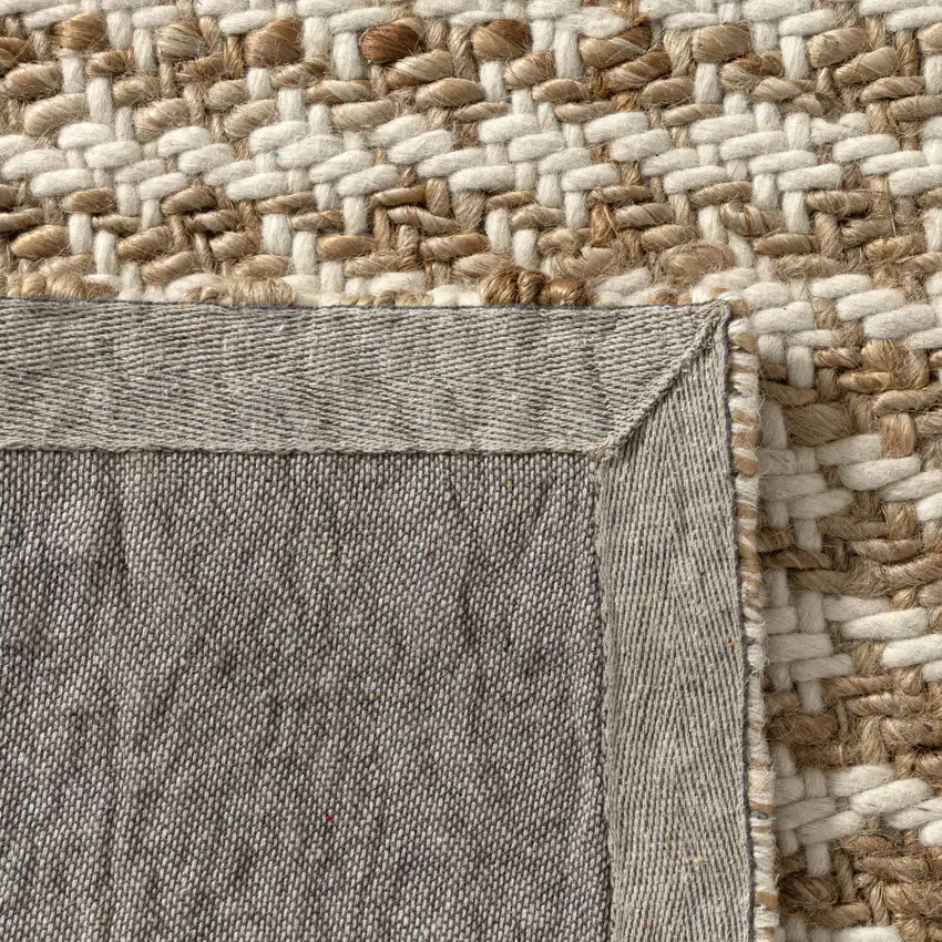 Natural And Ivory Jute Striped Hand Woven Square Rug Photo 9