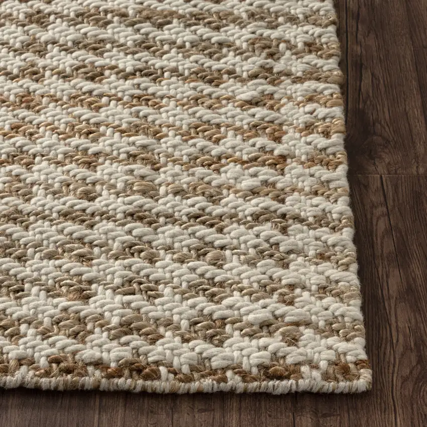 Natural And Ivory Jute Striped Hand Woven Square Rug Photo 8