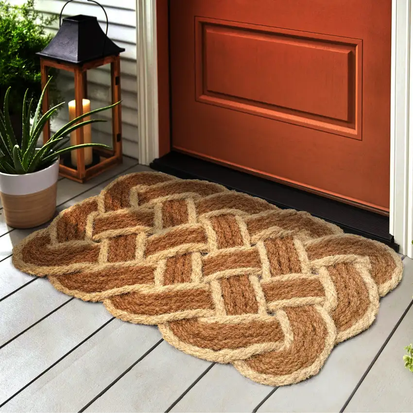Natural And Light Yellow Geometric Handmade Indoor Outdoor Area Rug Photo 7