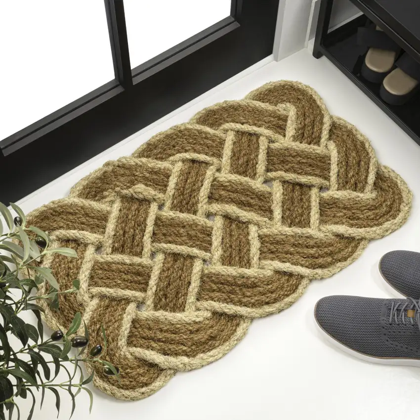 Natural And Light Yellow Geometric Handmade Indoor Outdoor Area Rug Photo 5