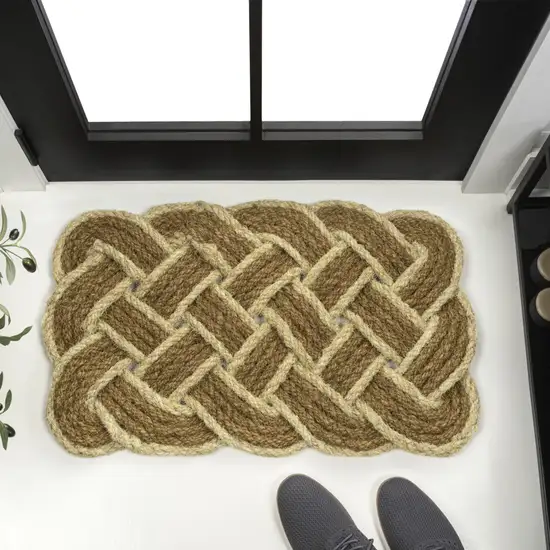 Natural And Light Yellow Geometric Handmade Indoor Outdoor Area Rug Photo 4