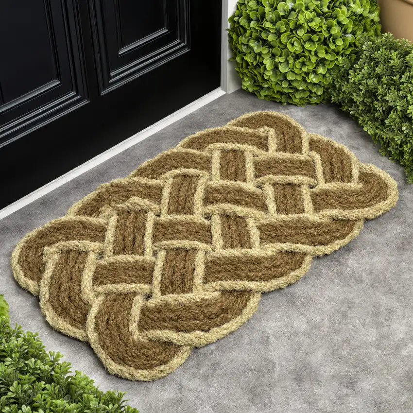 Natural And Light Yellow Geometric Handmade Indoor Outdoor Area Rug Photo 6