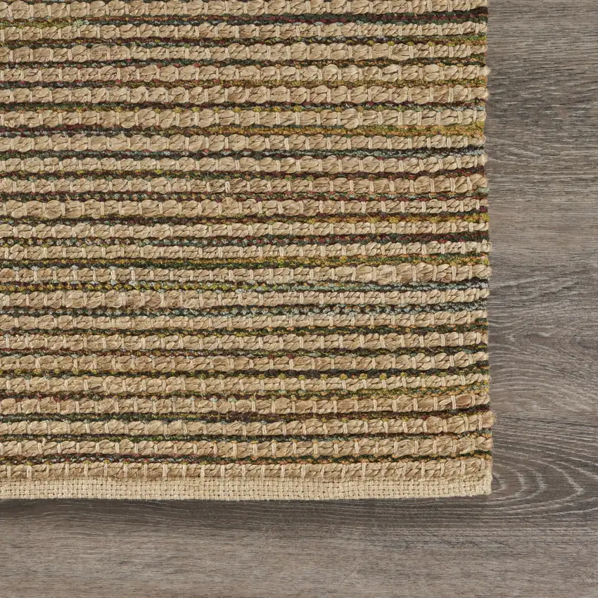 Natural And Tan Jute Striped Hand Woven Area Rug Photo 7