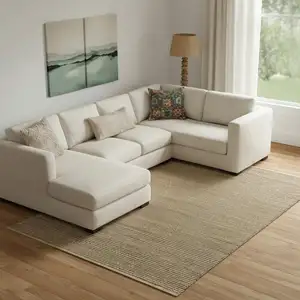 Photo of Natural And Tan Jute Striped Hand Woven Area Rug