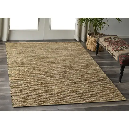 Natural And Tan Jute Striped Hand Woven Area Rug Photo 4