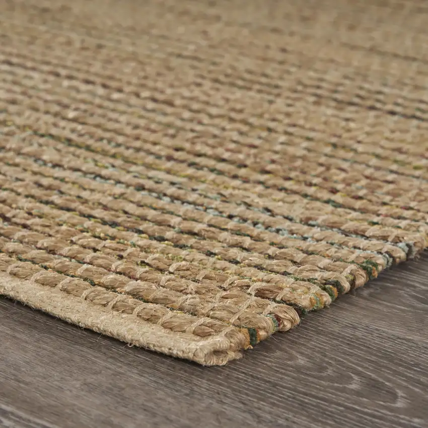 Natural And Tan Jute Striped Hand Woven Area Rug Photo 5