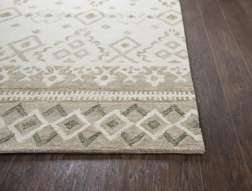 Natural Beige And Taupe Wool Geometric Hand Tufted Area Rug Photo 3